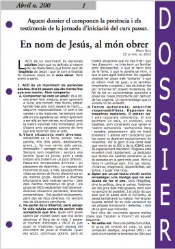 Dossier n. 200: En nom de Jesús, al món obrer